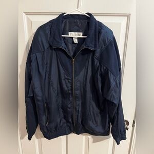 Lavon Vintage Womens Silk Bomber Zip Jacket Pockets Navy Blue XL